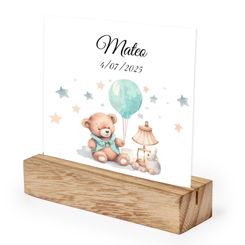 Recordatorios Bautizo Soporte de Madera con Tarjeta Personalizada
