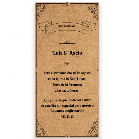 Invitación de boda con diseño ribetes clásicos personalizable