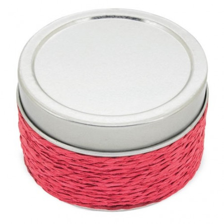 Vela aromática en lata con adhesivo navideño