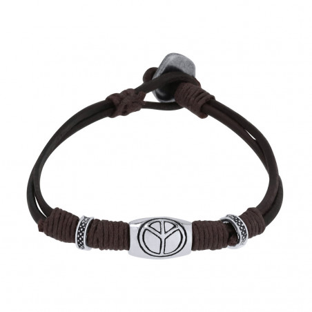 Pulsera de piel con el símbolo de la paz presentada con sobre para bautizo