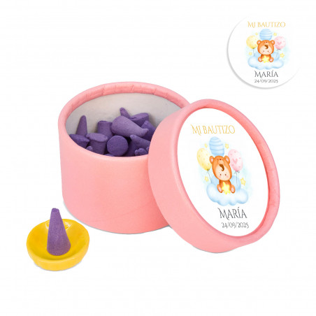 Caja de incienso con adhesivo de bautizo personalizado