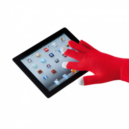 Guantes táctil azul en bolsa metalizada con adhesivo personalizable y editable