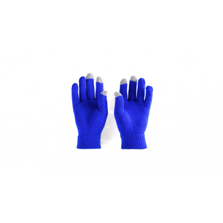 Guantes táctil azul en bolsa metalizada con adhesivo personalizable y editable