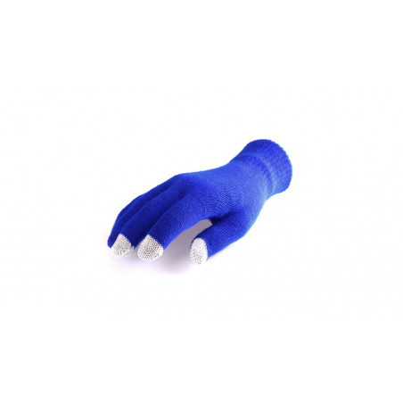 Guantes táctil azul en bolsa metalizada con adhesivo personalizable y editable