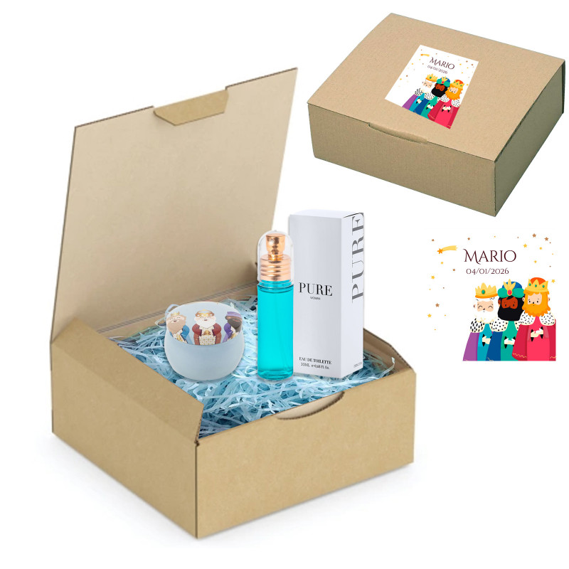 Perfume Y Cajita Metalizada De Reyes Magos En Caja De Presentación