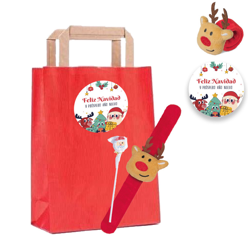 Brazalete Enrollable De Reno Y Lápiz De Papá Noel En Bolsa