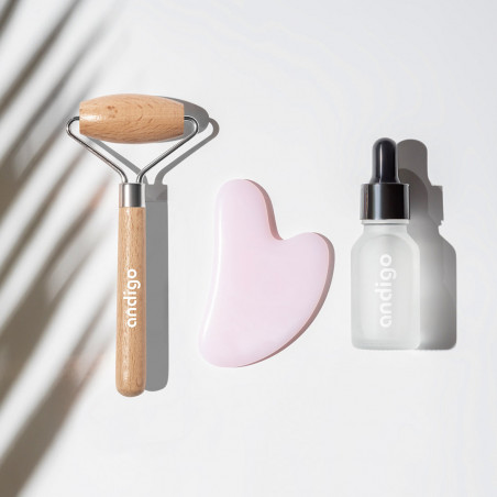 Masajeador facial en sobre kraft con adhesivo personalizado para bodas y eventos