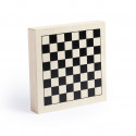 Set de juegos de mesa en caja de madera personalizada con adhesivo de reyes magos y bolsa kraft detalle de navidad