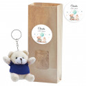 Llavero osito de peluche en bolsa de papel con ventana y adhesivo personalizado para bautizos