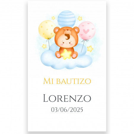 Sacacorchos botella de vino con adhesivo de bautizo bebé en nube personalizable para bautizo