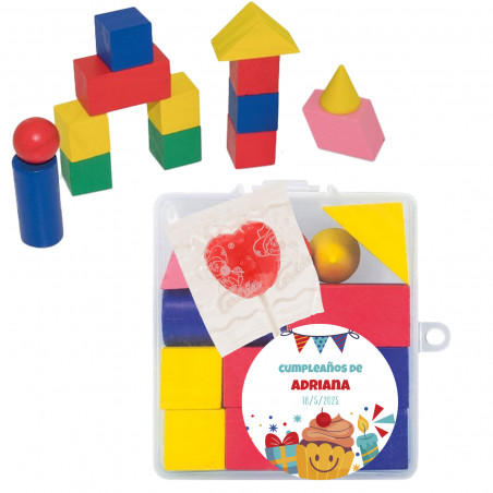Detalles Cumpleaños Infantiles Puzzle de Madera con bloques y piruleta