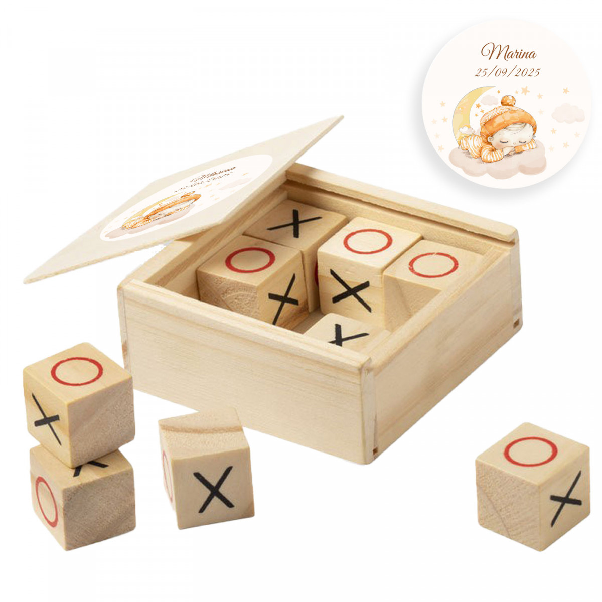 Detalles Bautizos Juego 3 en Raya Personalizado