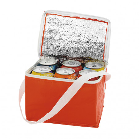 Nevera portátil para 6 latas: Detalle práctico y colorido para invitados