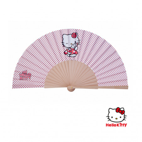 Abanico Hello Kitty con varillas de madera natural: Detalle ideal para eventos infantiles y juveniles