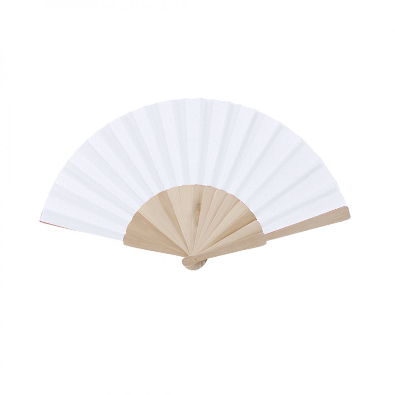 Abanico blanco de madera y tela Elegancia natural para tus eventos especiales