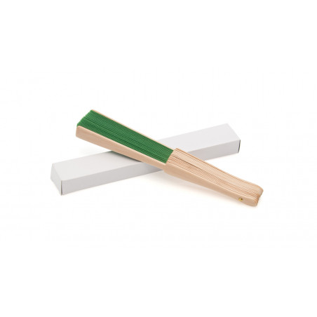 Abanico blanco de madera y tela Elegancia natural para tus eventos especiales