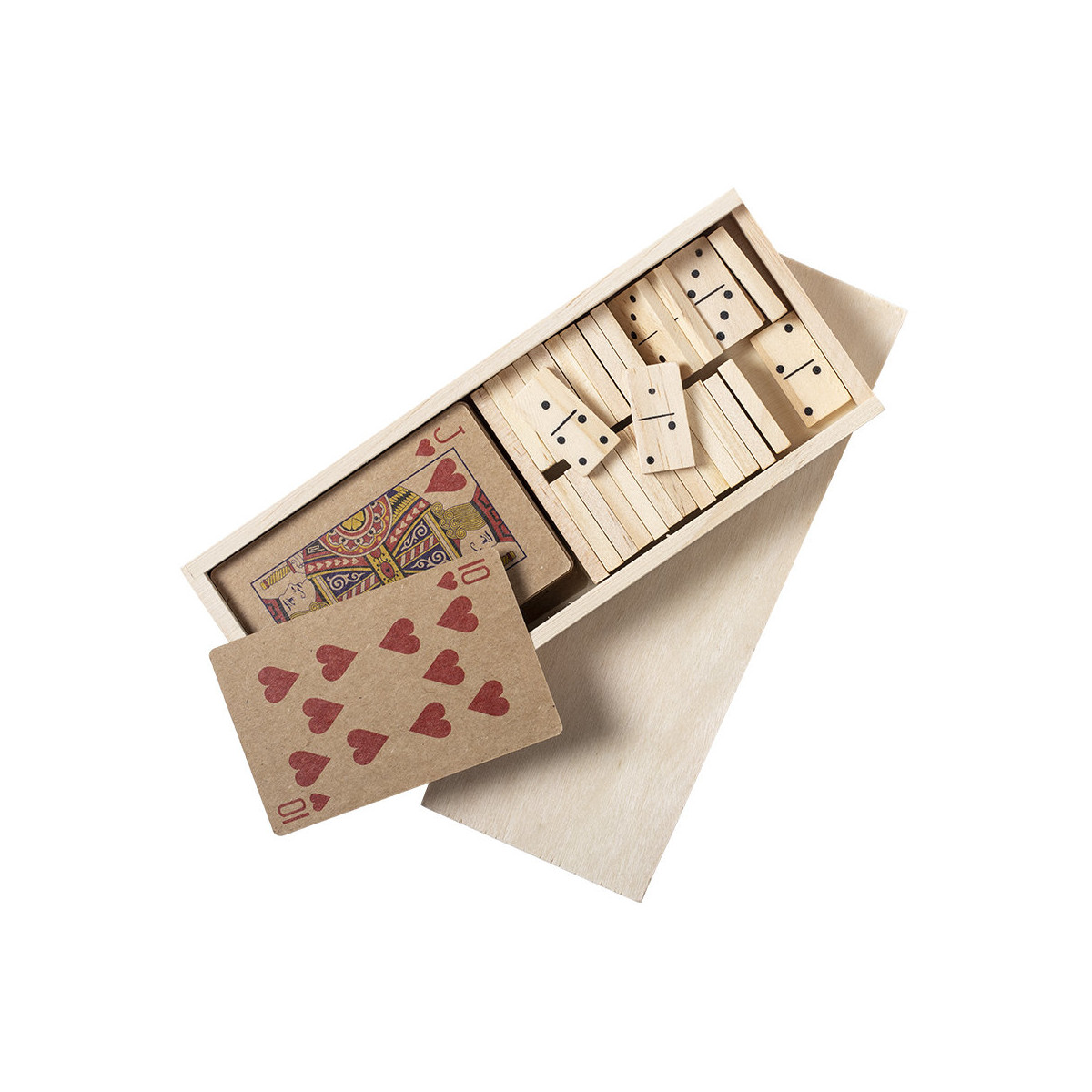 Baraja y Dominó Ecológicos: Set de Juegos Clásicos en Caja de Madera