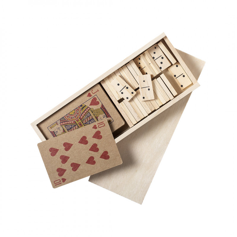 Baraja y Dominó Ecológicos: Set de Juegos Clásicos en Caja de Madera