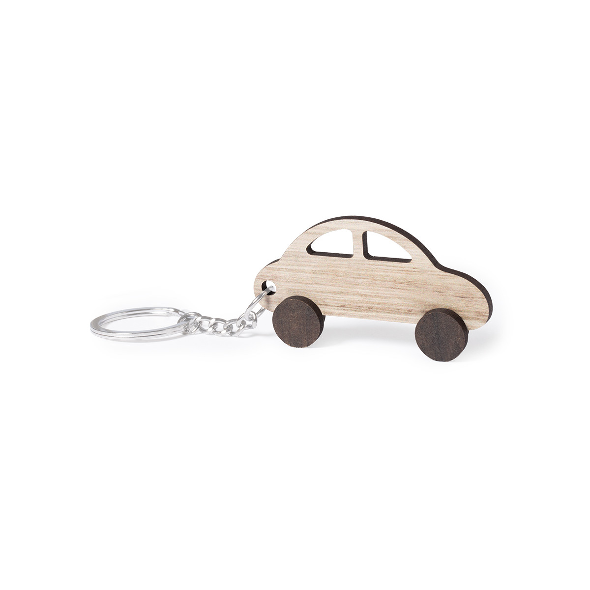 Llavero de madera en forma de coche con acabado bicolor
