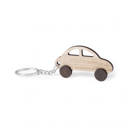 Llavero de madera en forma de coche con acabado bicolor