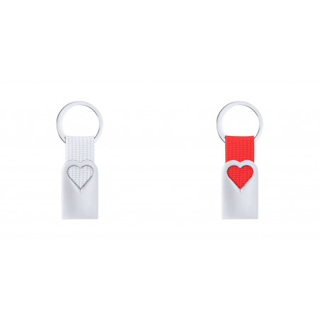 Llavero de aluminio troquelado de corazón y cinta para regalar