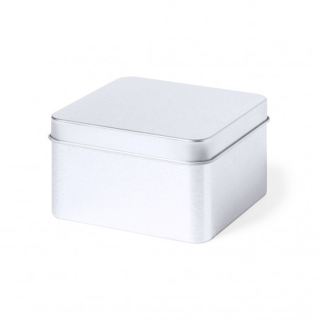 Caja de presentación metálica plateada cuadrada