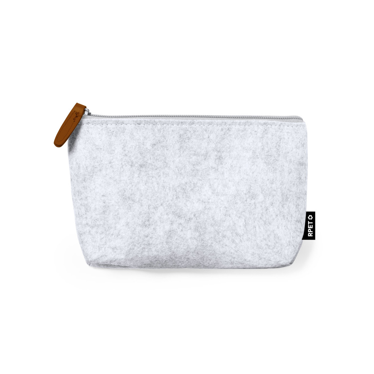 Portatodo de fieltro gris con cremallera y tirador de polipiel para regalar