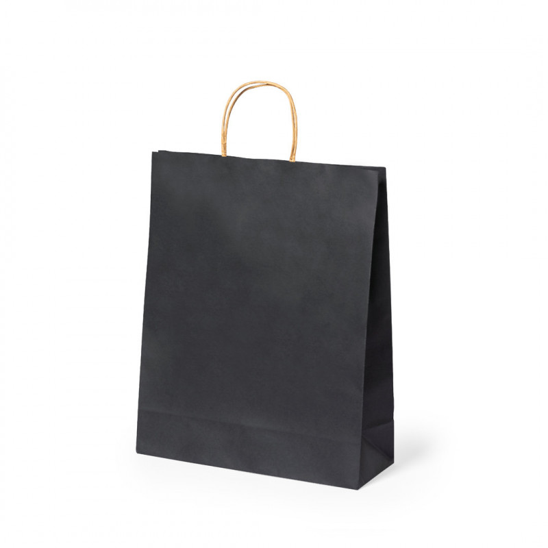 Bolsa negra en papel reciclado con asas nature M