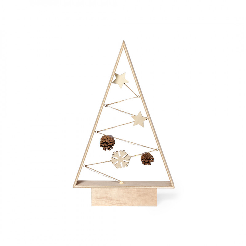 árbol de navidad de mesa de madera pequeño y decorado