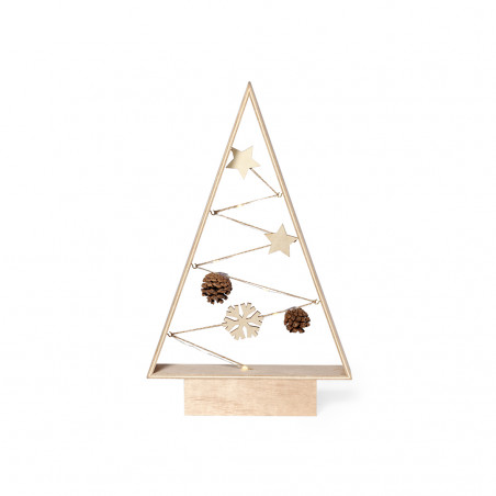 árbol de navidad de mesa de madera pequeño y decorado