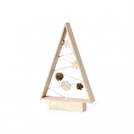 árbol de navidad de mesa de madera pequeño y decorado