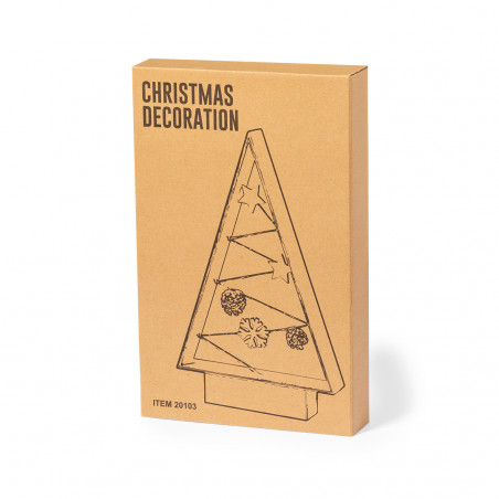 árbol de navidad de mesa de madera pequeño y decorado