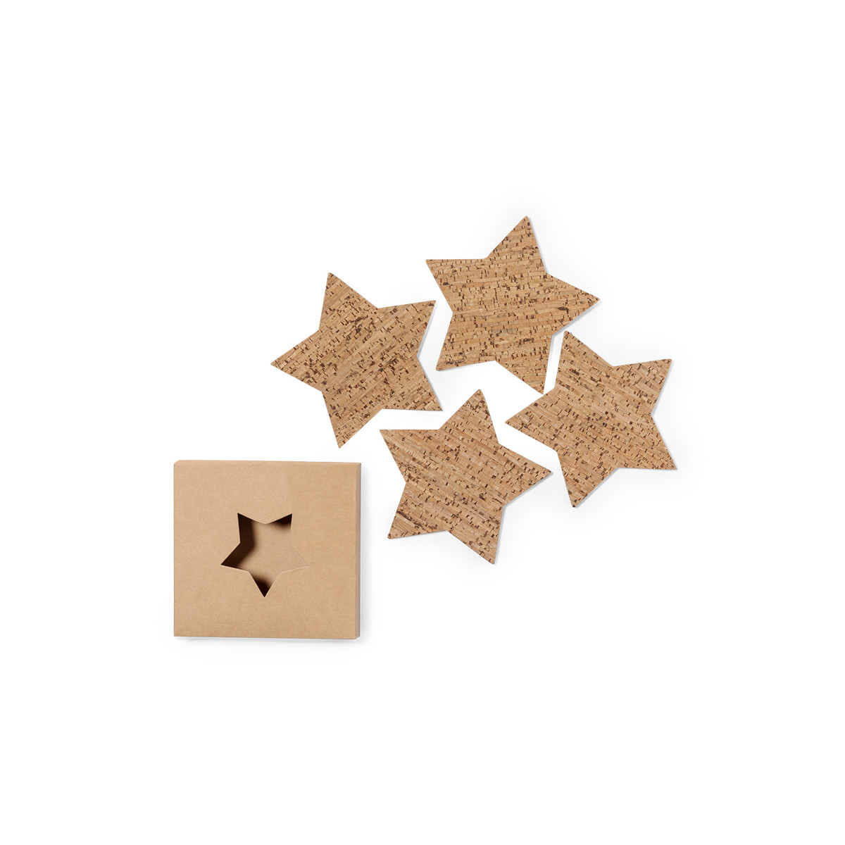 Set de 4 posavasos en forma de estrella fabricados en corcho