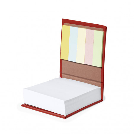 Portanotas para escritorio con hojas blancas y notas adhesivas de colores