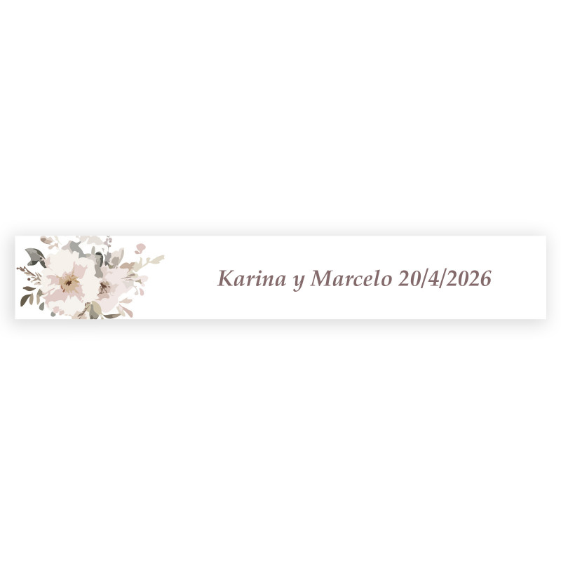 Adhesivo personalizado rectangular 5x1 fondo blanco flores pastel para bodas