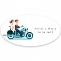 Adhesivo ovalado novios sobre moto personalizable