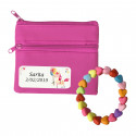 Pulsera infantil y monedero fucsia personalizado con adhesivo de unicornio para detalles