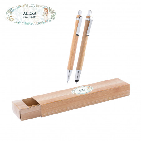 Set de bolígrafo y portaminas personalizado con adhesivo de comunión para niña