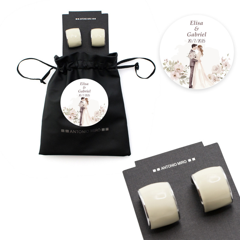 Pendientes de aleación zinc plateado con bolsa personalizada para detalle boda