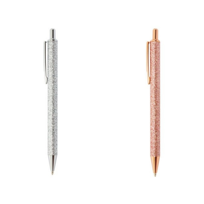 Bolígrafo de Metal con Acabado Glitter Encapsulado: Colores Plata y Oro Rosado