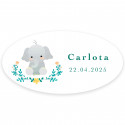 Adhesivo ovalado diseño elefante personalizable