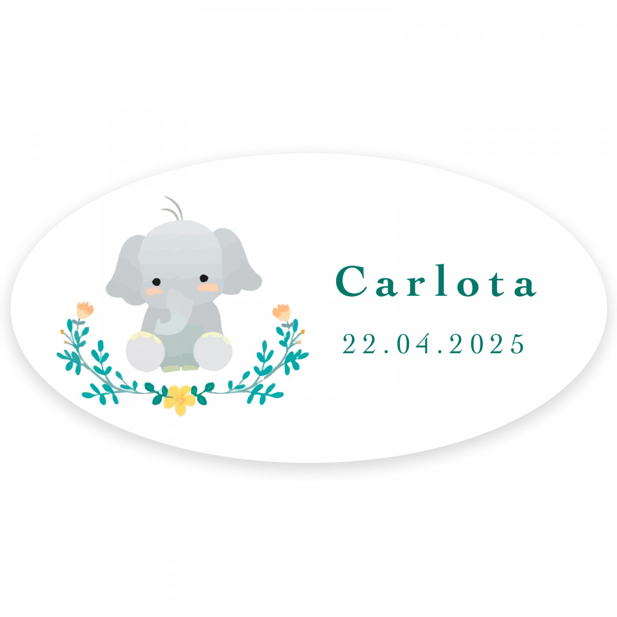 Adhesivo ovalado diseño elefante personalizable