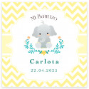 Tarjeta 8x8cm diseño elefante personalizable para bautizos