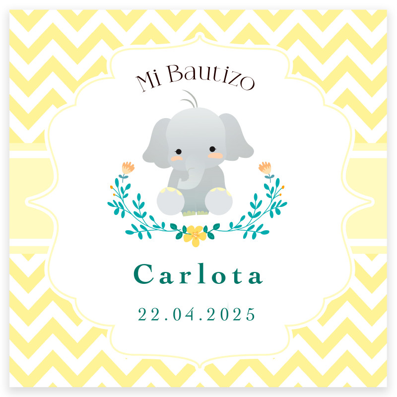 Tarjeta 8x8cm diseño elefante personalizable para bautizos