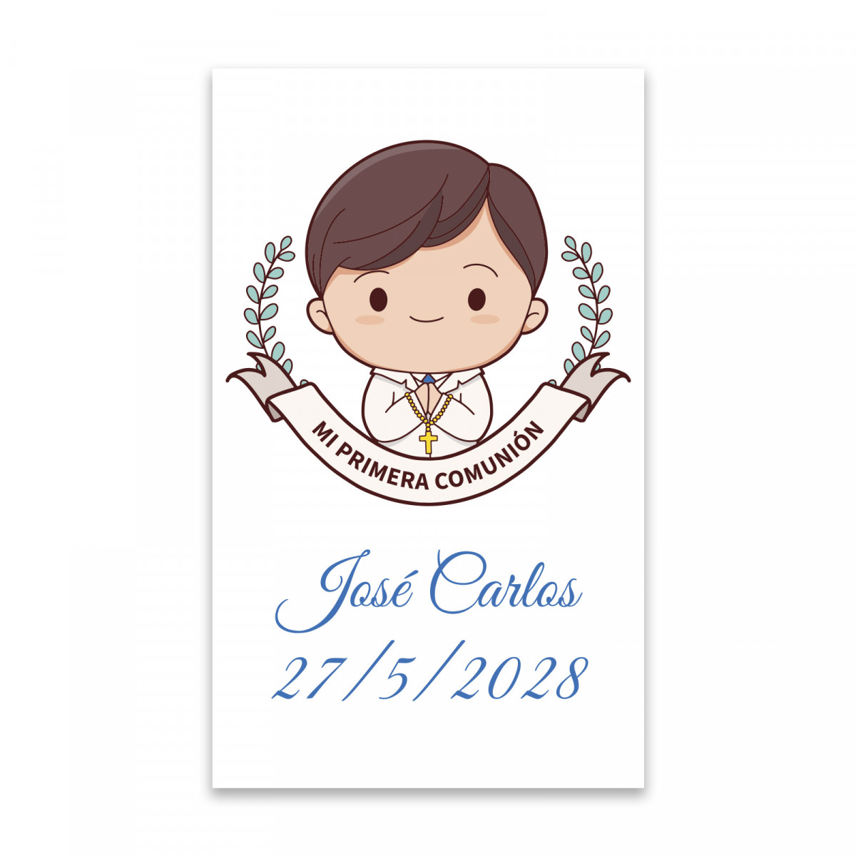 Adhesivo de comunión 3x5cm personalizado para niño