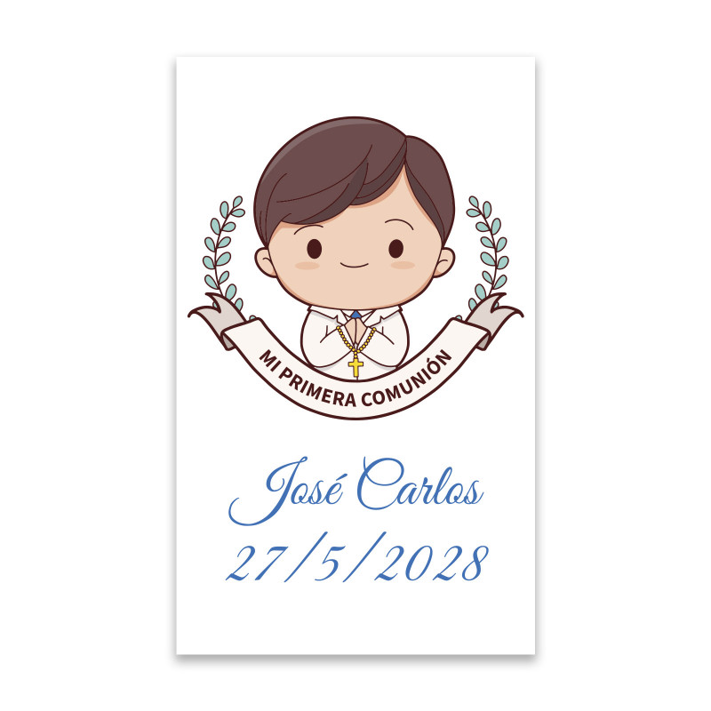 Adhesivo de comunión 3x5cm personalizado para niño