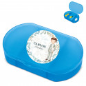 Pastillero azul trizone personalizado con adhesivo de niño para comunión
