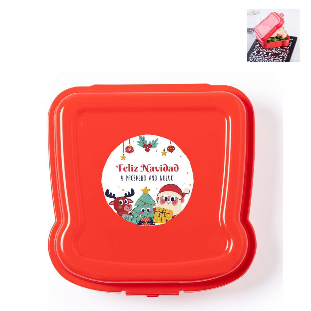 Sandwichera con adhesivo personalizado como detalle para la navidad para niños de infantil