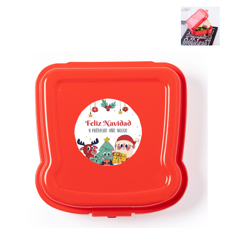 Sandwichera con adhesivo personalizado como detalle para la navidad para niños de infantil