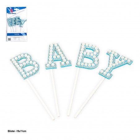 Topper de letras baby azules